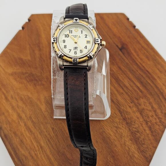 Fossil Two Tone Bezel Boyfriend Watch Brown Leather Brand Masculine AM-3136 - Picture 1 of 7